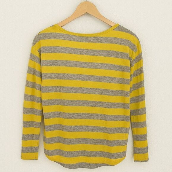 GAP Women’s Size S Yellow Gray Striped Henley Long Sleeve Top Pocket Modal Blend - Picture 3 of 5